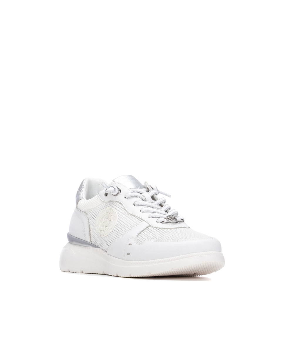 Sapatilhas Básicas de Pele com Atacadores Branco-2
