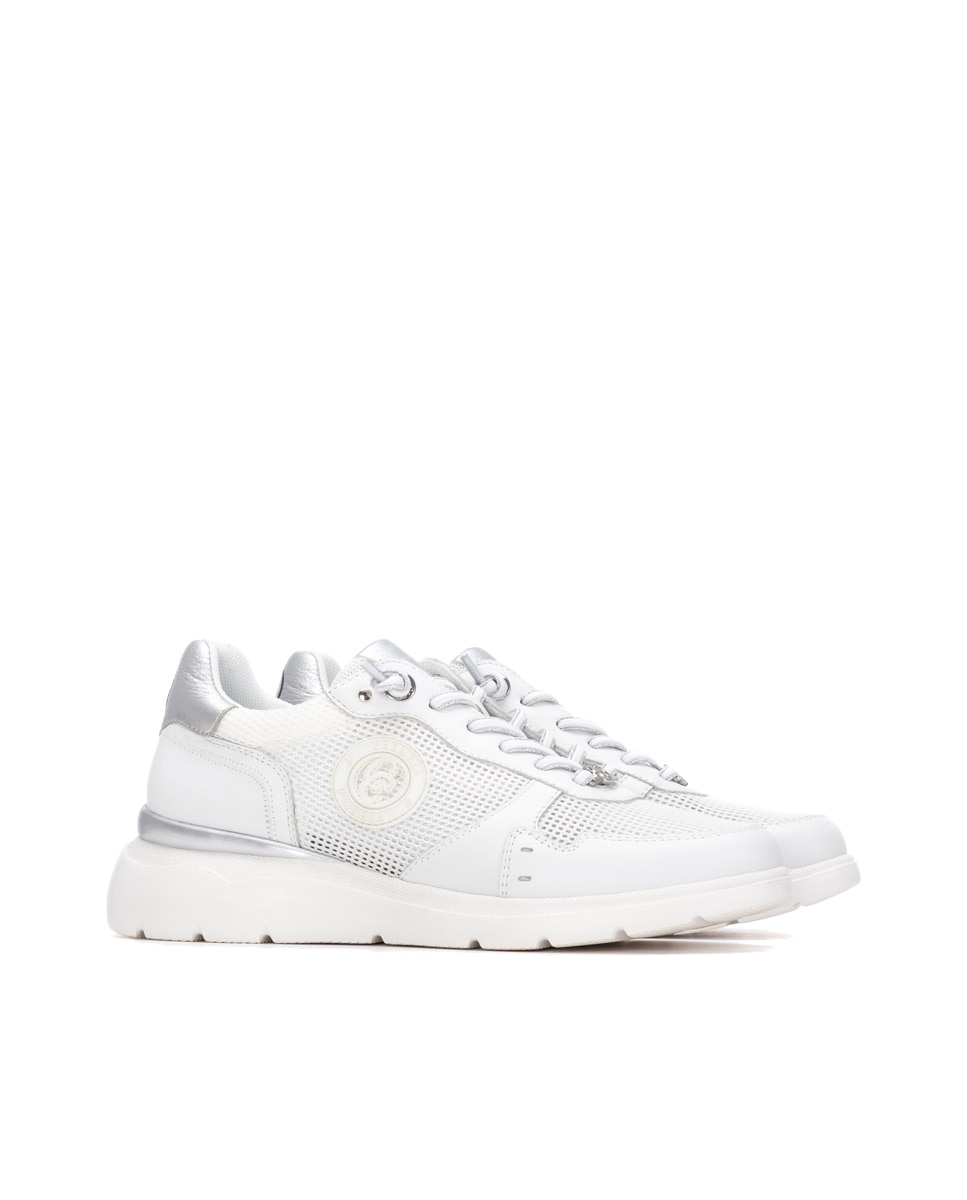 Sapatilhas Básicas de Pele com Atacadores Branco-4