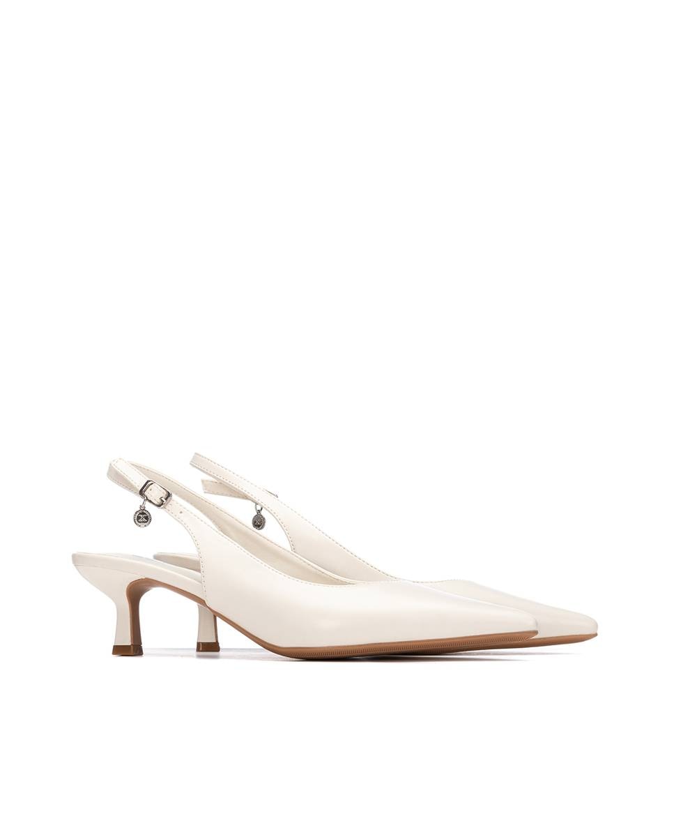 Sapatos de Salto com o Calcanhar Aberto Branco-4