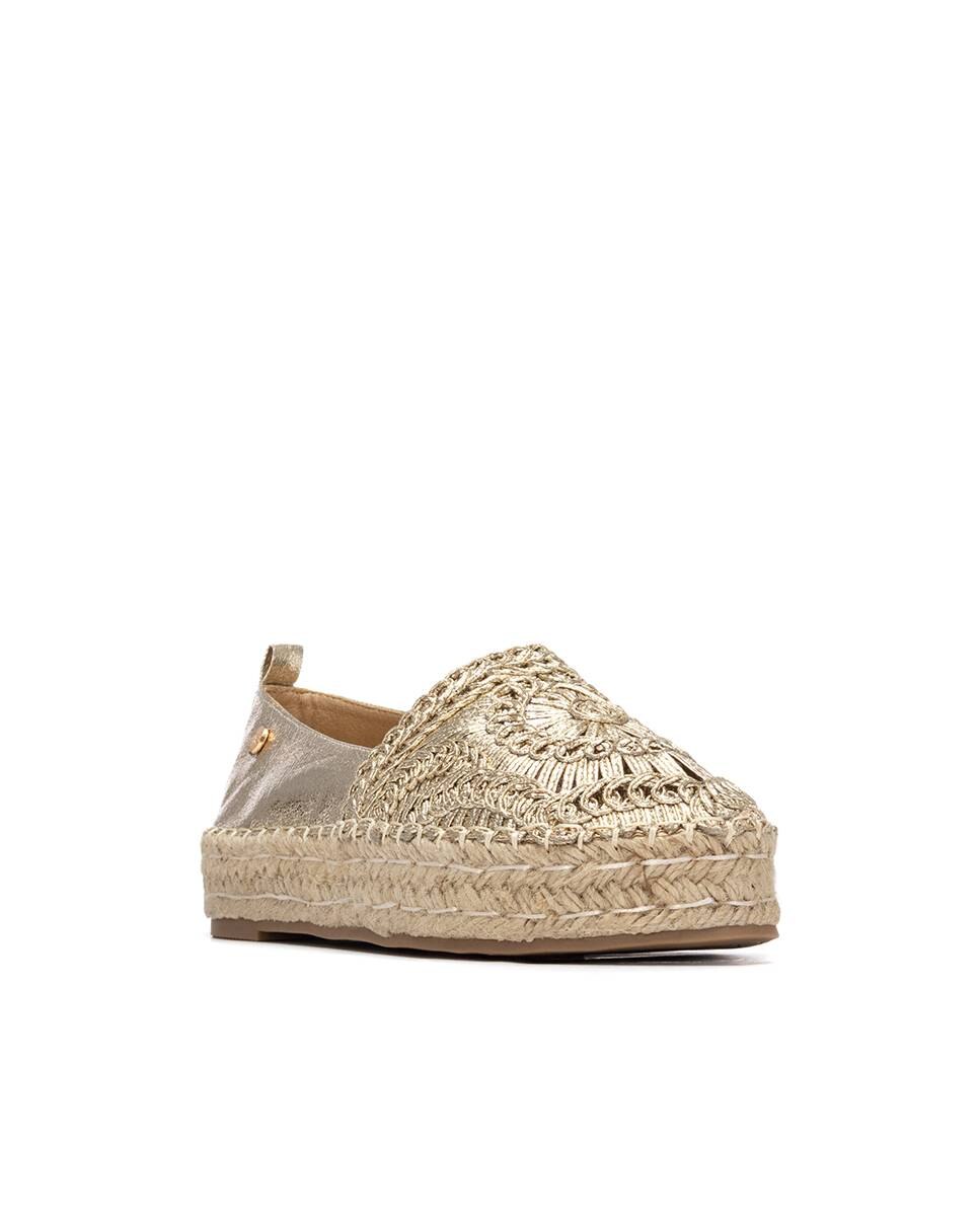 Sapatos Metalizados com Sola de Juta Ouro-2