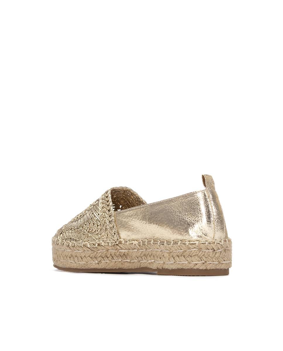 Sapatos Metalizados com Sola de Juta Ouro-3