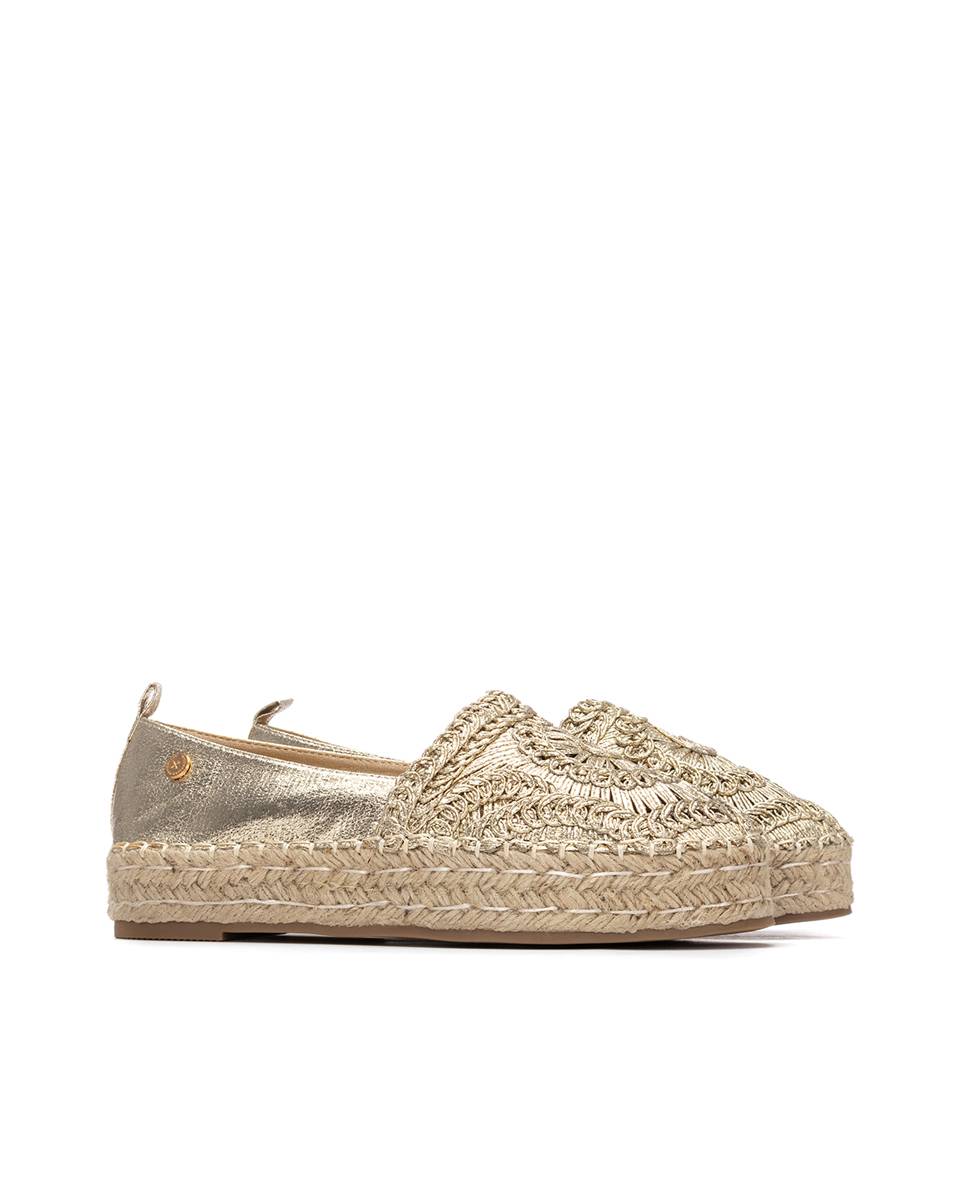 Sapatos Metalizados com Sola de Juta Ouro-4