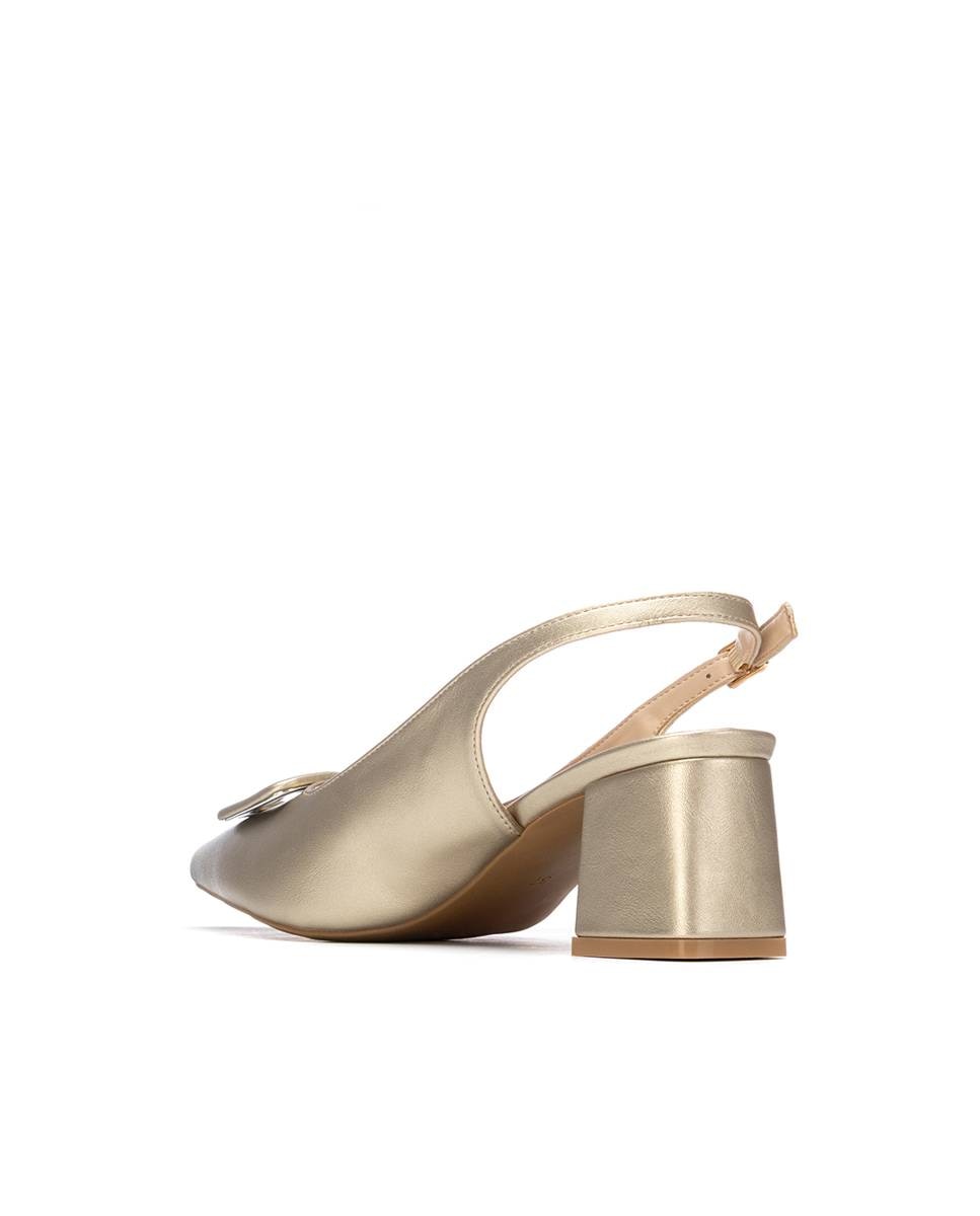 Sapatos de Salto com o Calcanhar Aberto Ouro-3