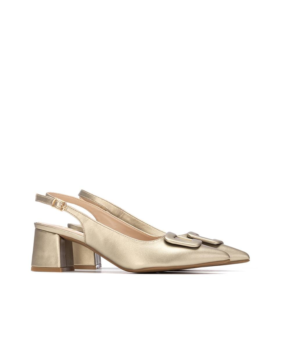 Sapatos de Salto com o Calcanhar Aberto Ouro-4