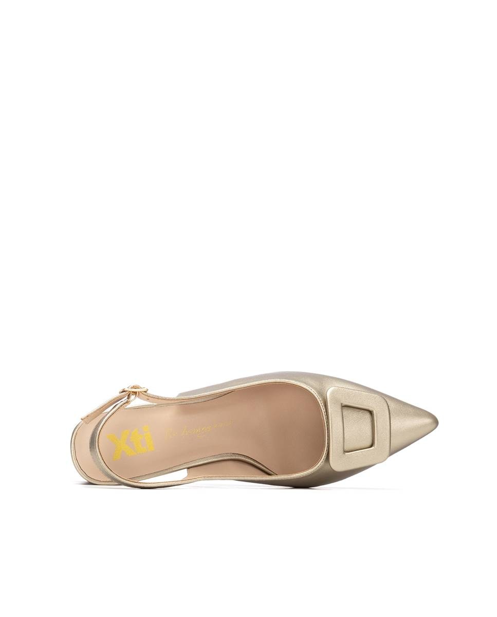 Sapatos de Salto com o Calcanhar Aberto Ouro-5
