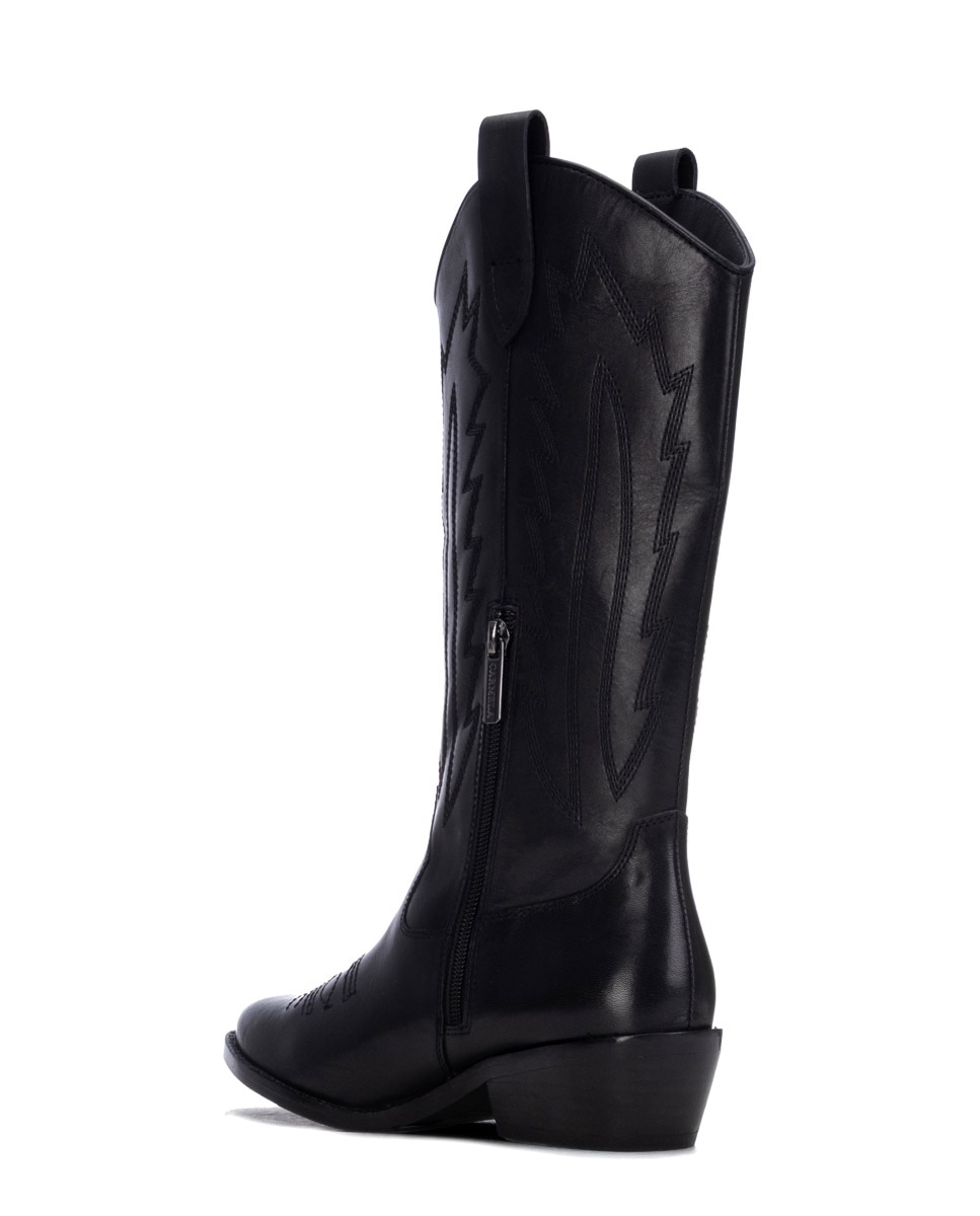 Botas com Fecho Zip de Pele Preto-3
