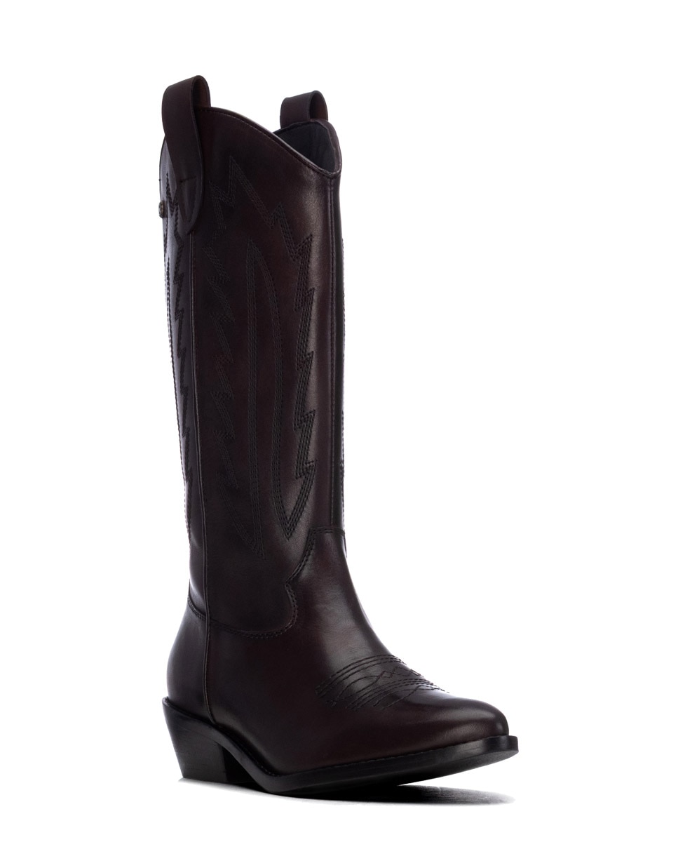 Botas com Fecho Zip de Pele Castanho-2