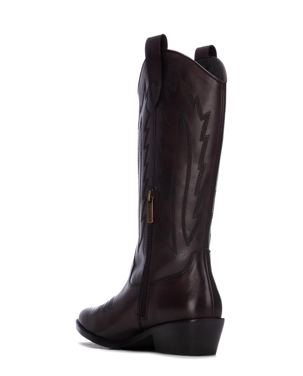 Botas com Fecho Zip de Pele Castanho-3
