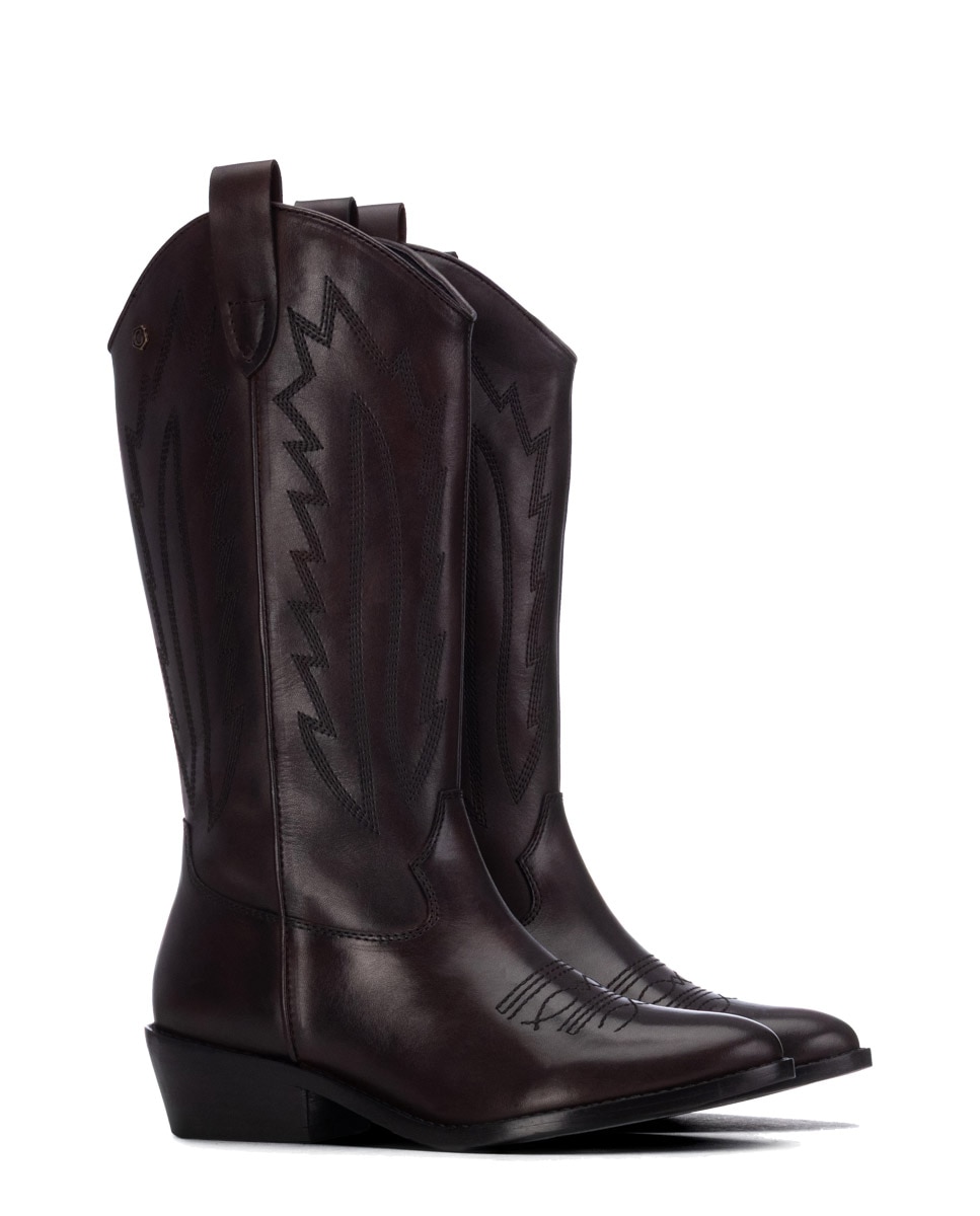 Botas com Fecho Zip de Pele Castanho-4