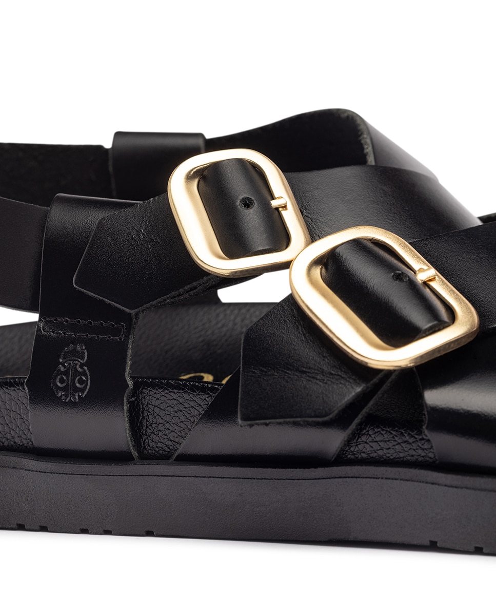 Sandálias Rasas de Pele Preto-2