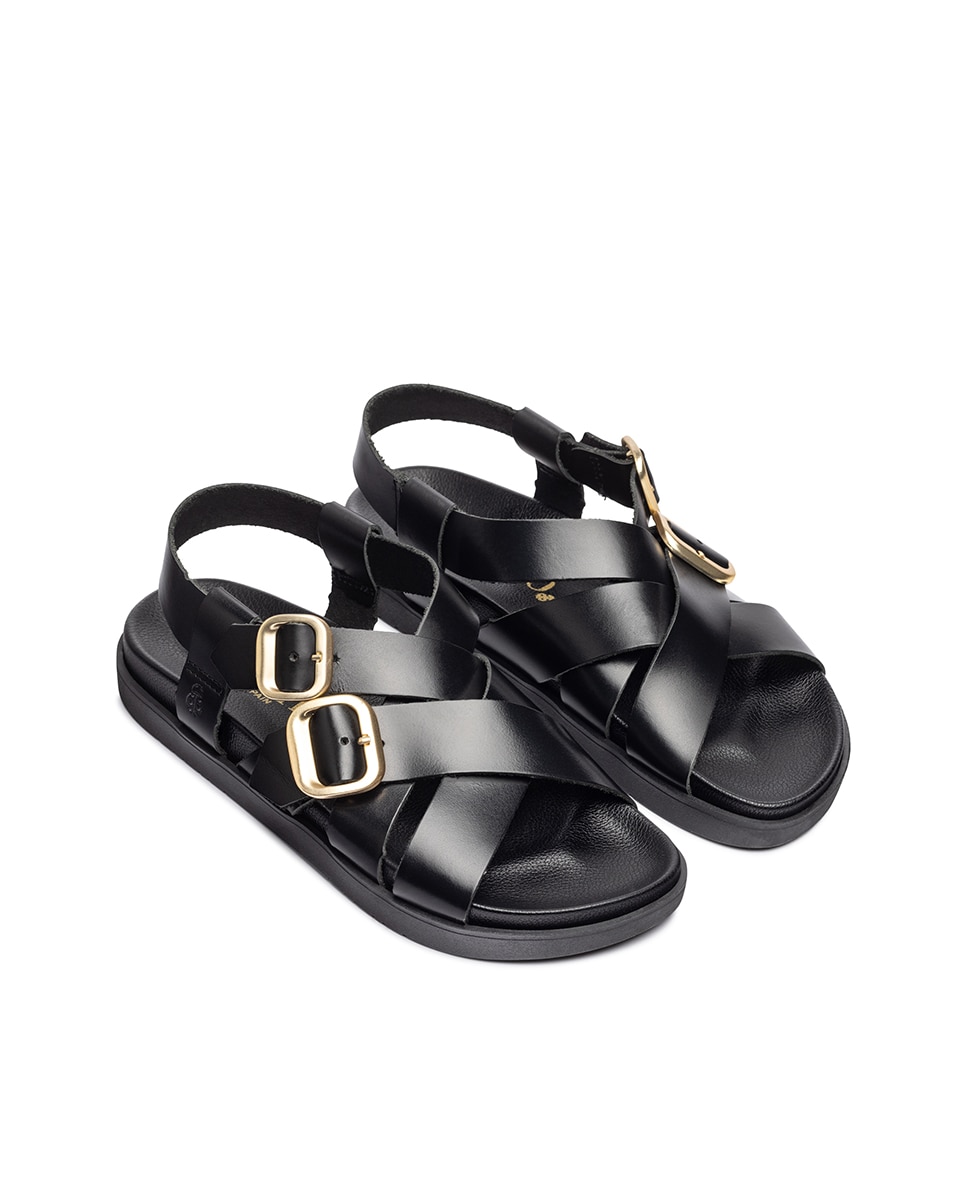 Sandálias Rasas de Pele Preto-3