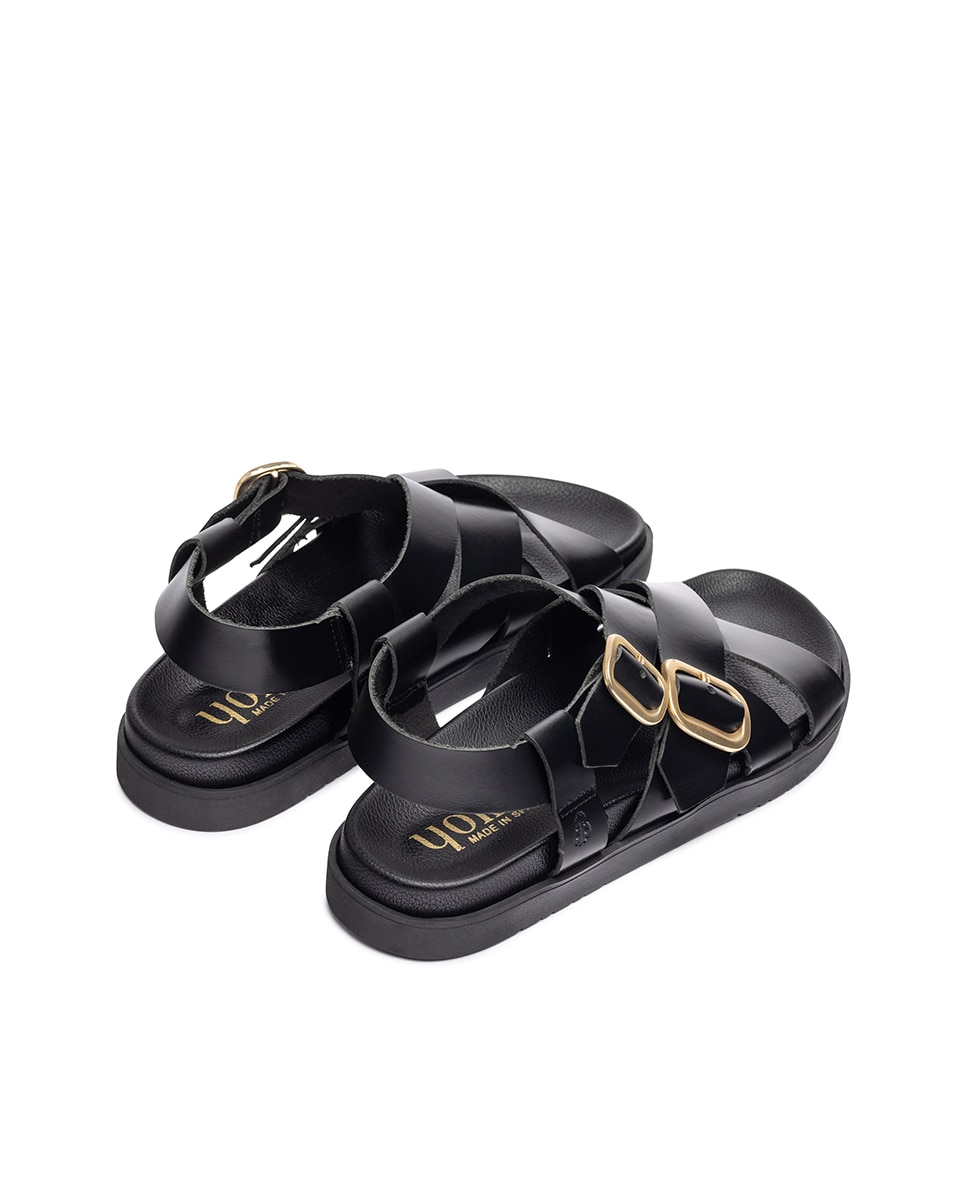 Sandálias Rasas de Pele Preto-4