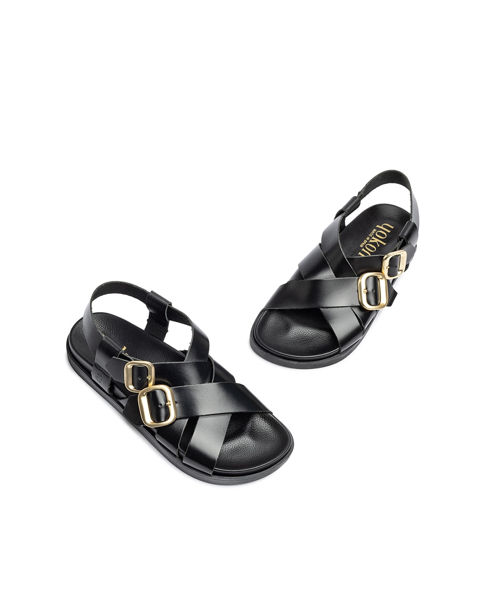 Sandálias Rasas de Pele Preto-5