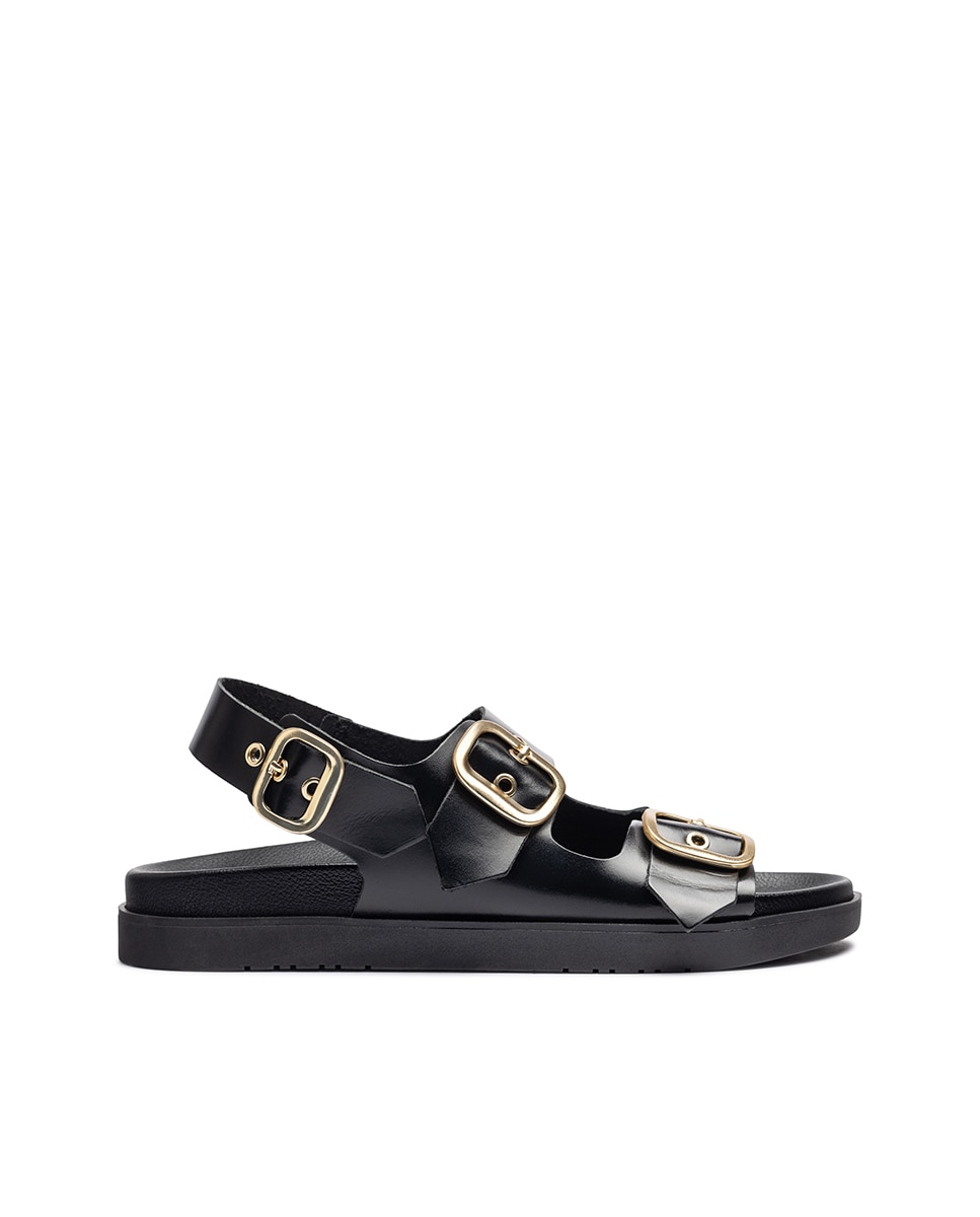 Sandálias Rasas de Pele Preto-1