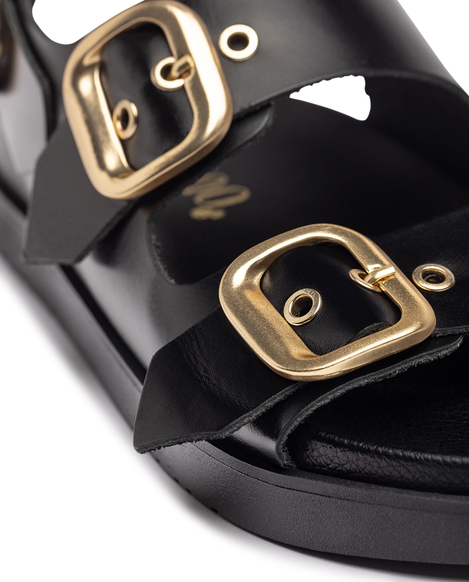 Sandálias Rasas de Pele Preto-2