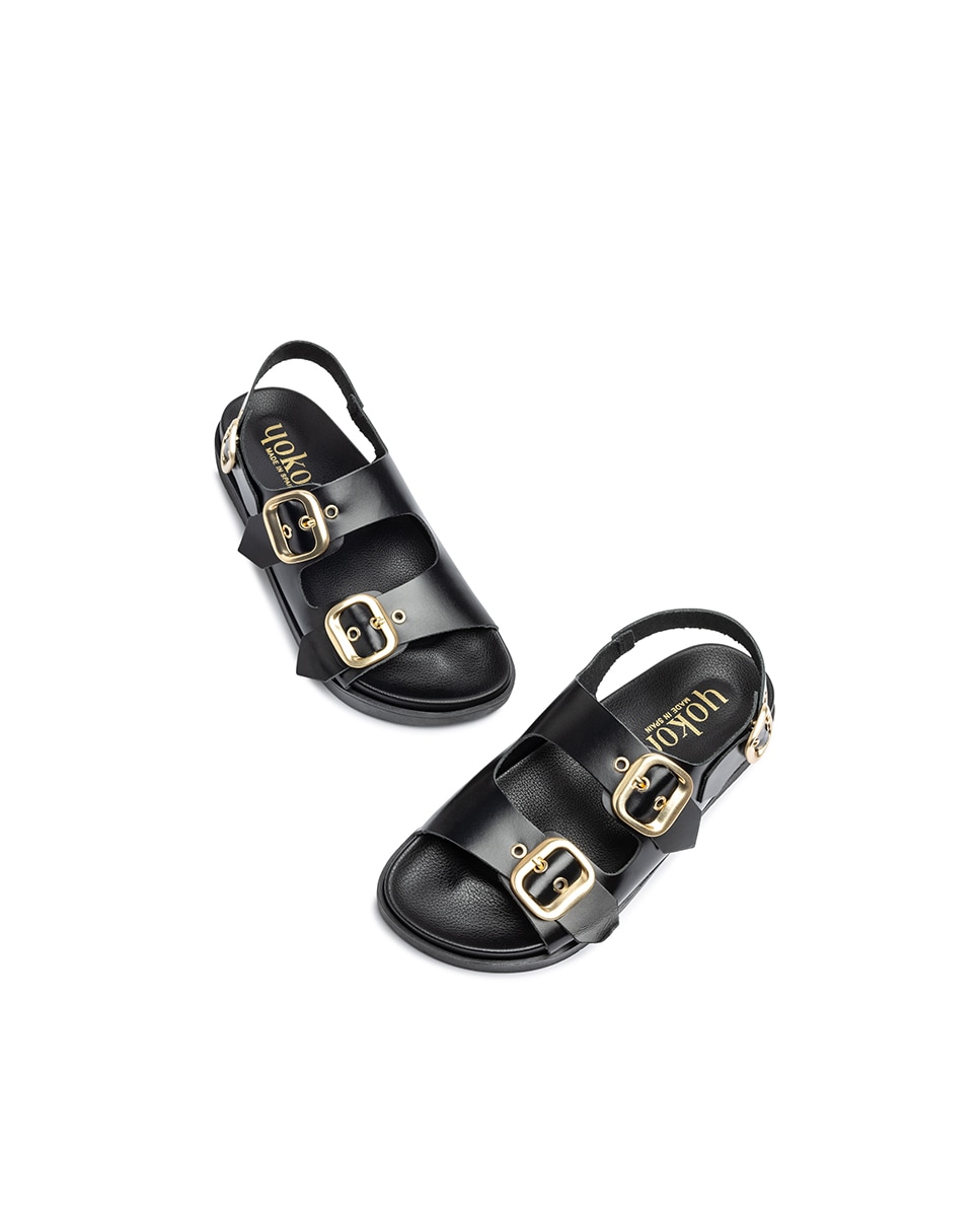 Sandálias Rasas de Pele Preto-5