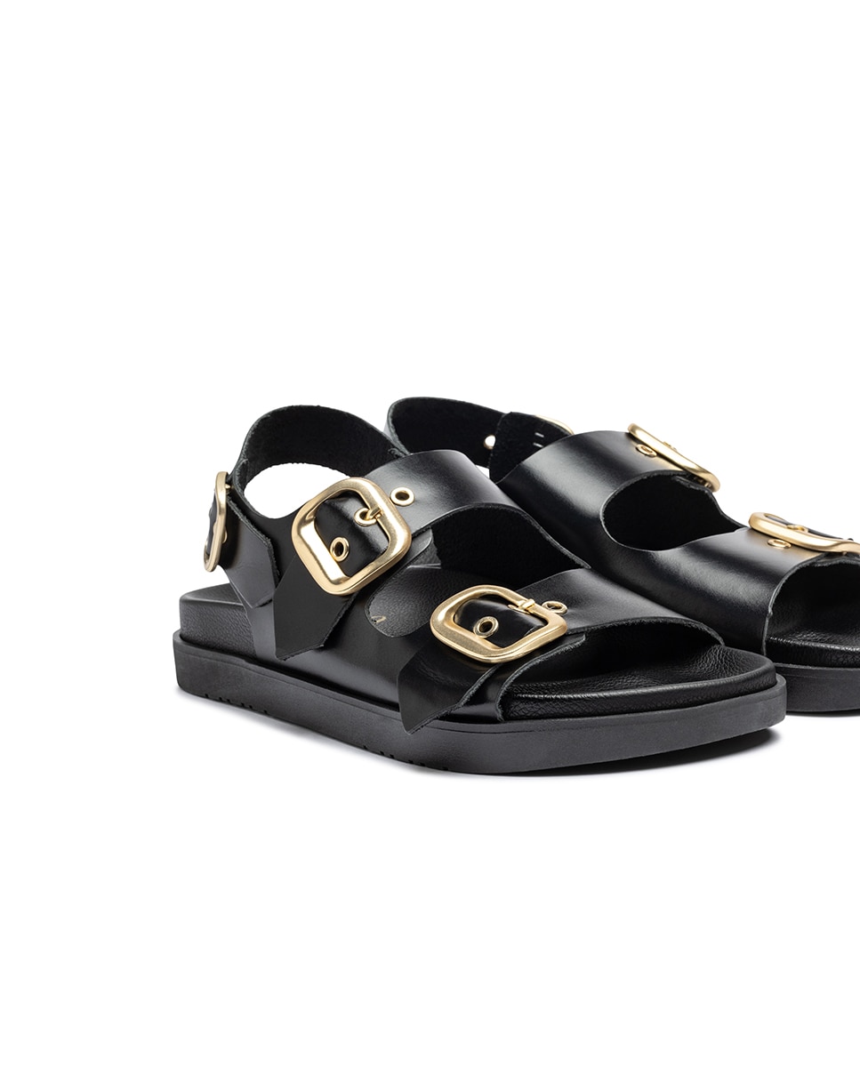 Sandálias Rasas de Pele Preto-6