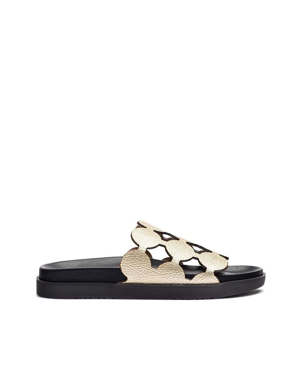 Sandálias Rasas de Pele Dourado-1