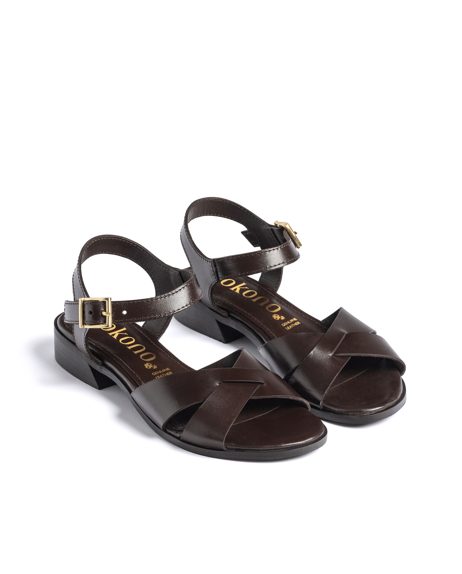 Sandálias Rasas de Pele Castanho-escuro-3