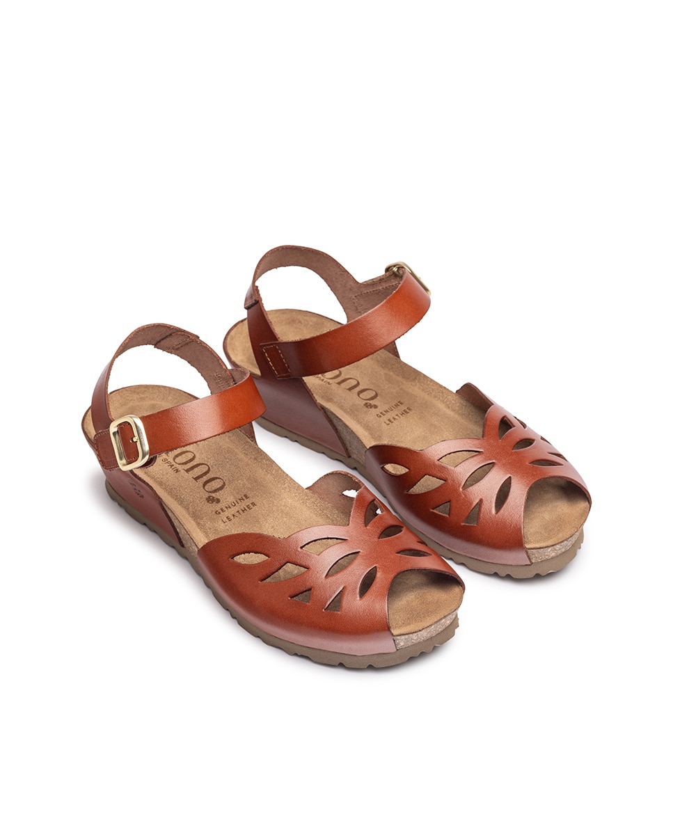 Sandálias de Cunha em Pele Castanho-4