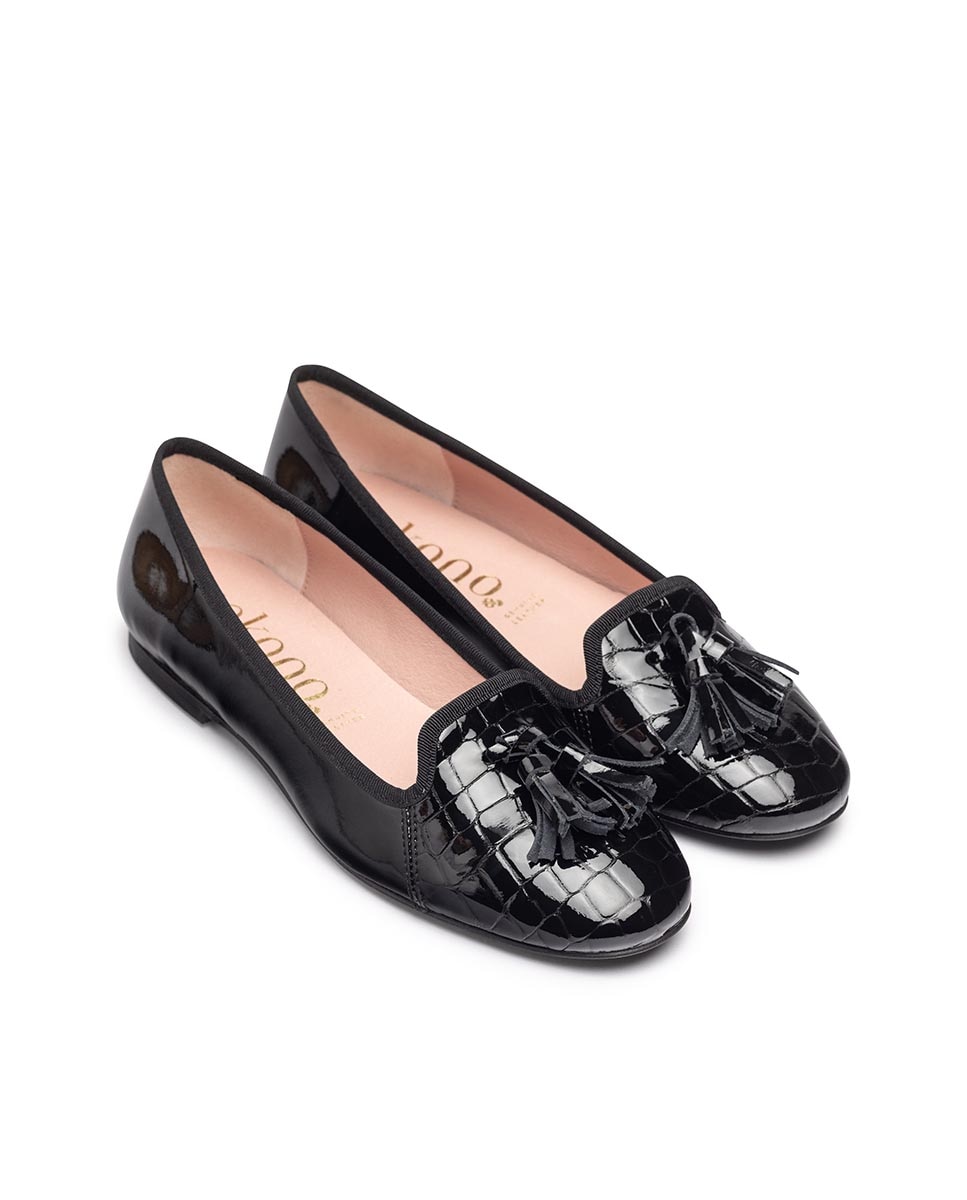 Bailarinas de Pele com Pompom Decorativo Preto-3