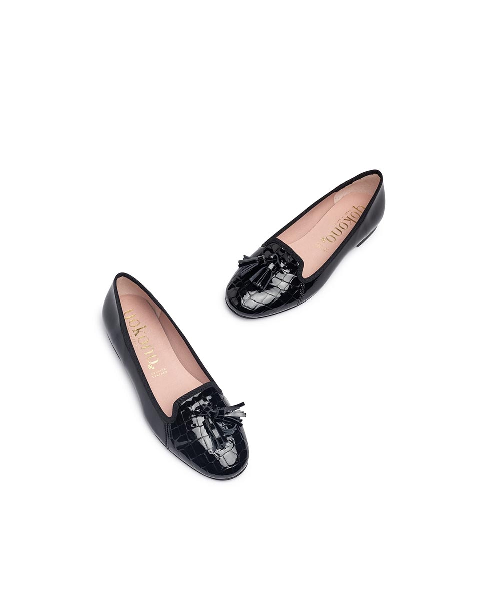 Bailarinas de Pele com Pompom Decorativo Preto-5