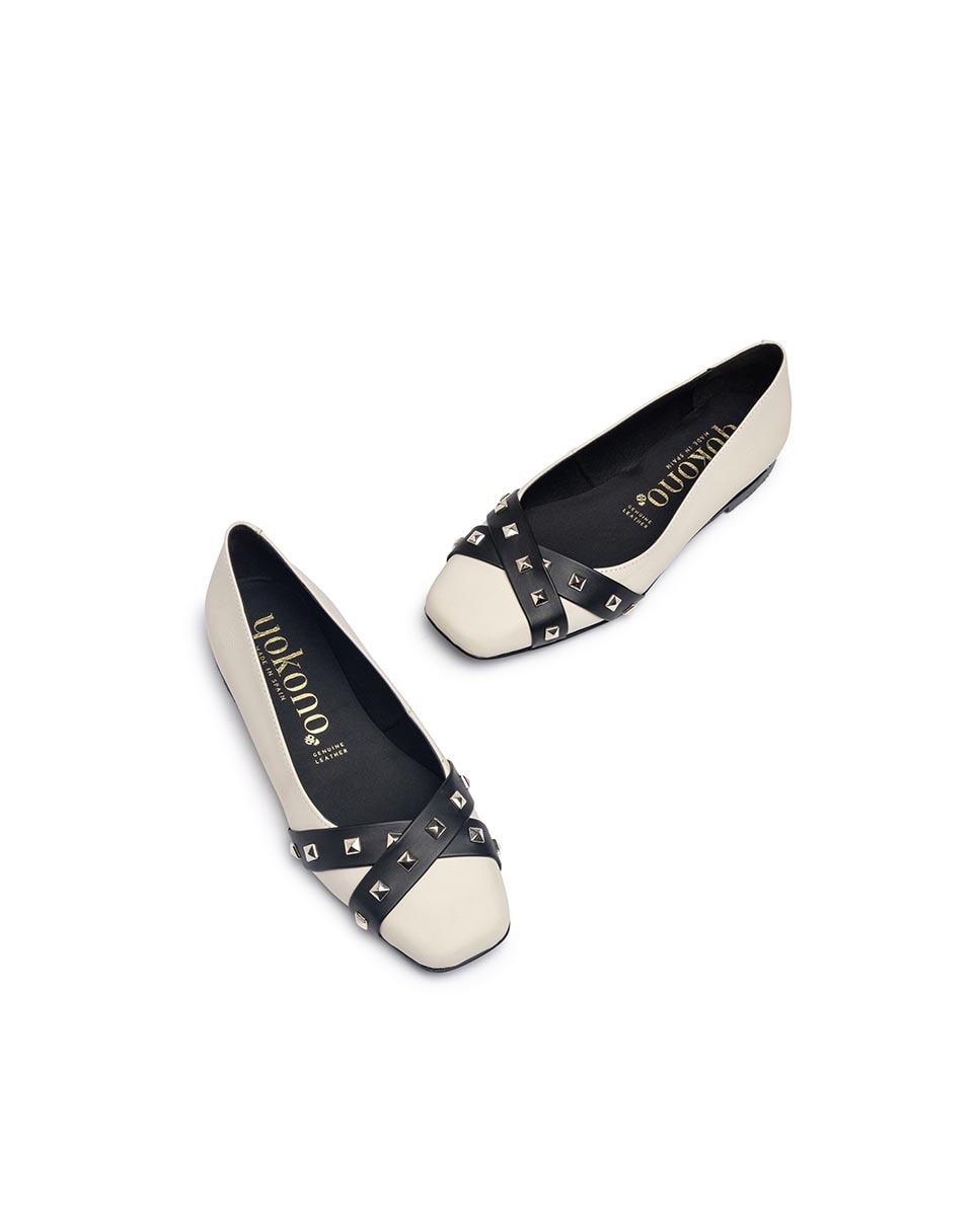 Sapatos Rasos de Pele Bege-5