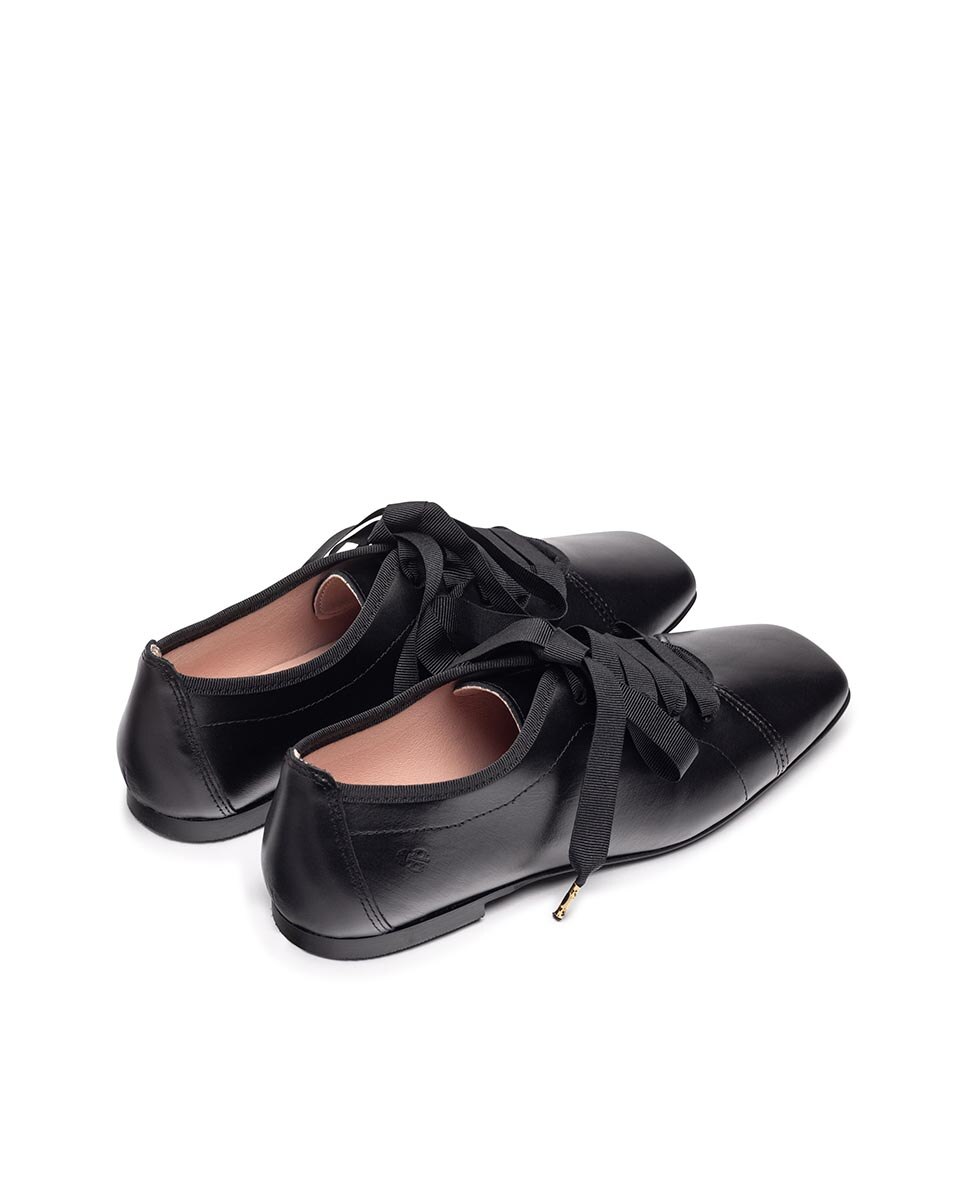 Sapatos Rasos de Pele Preto-4