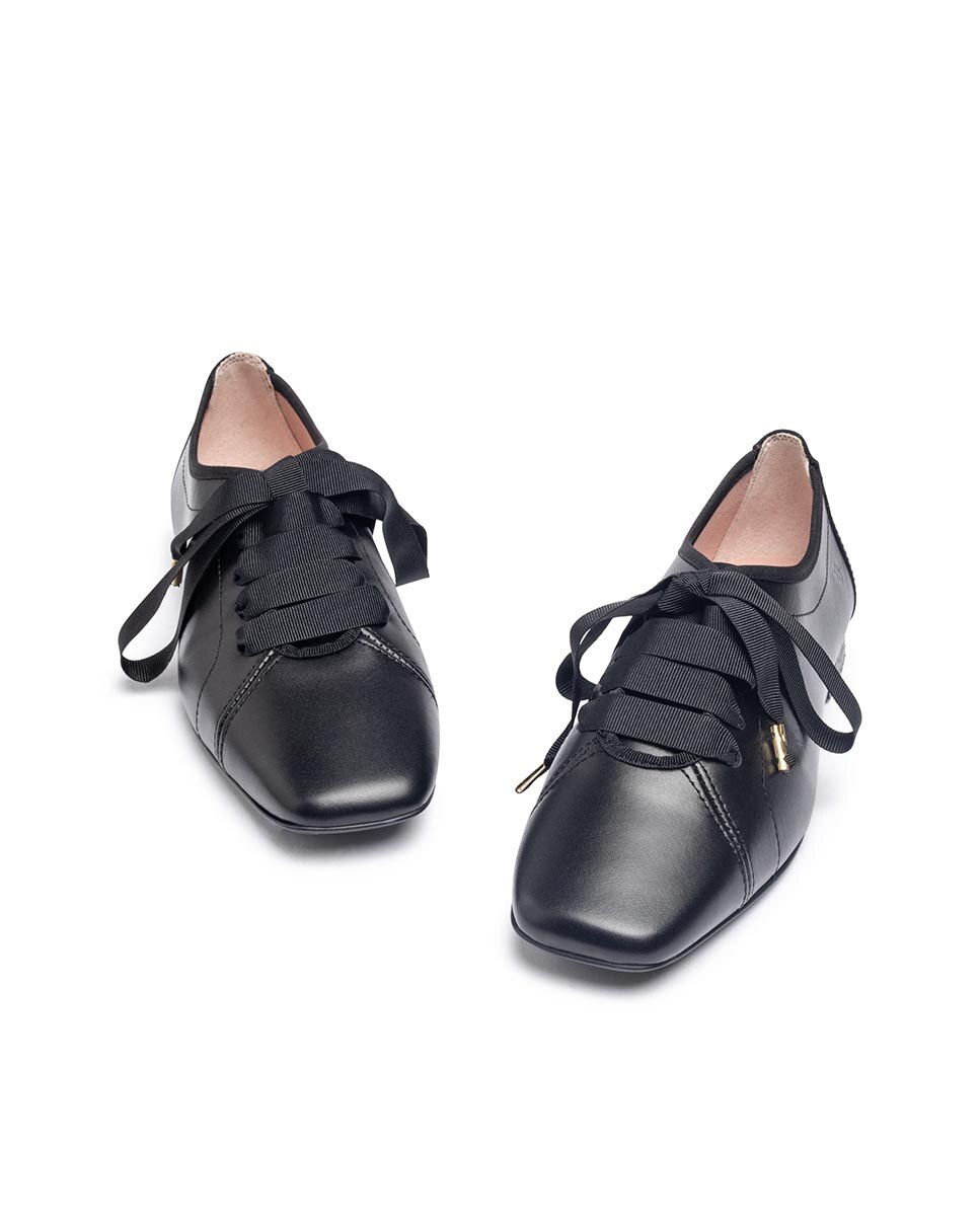 Sapatos Rasos de Pele Preto-6