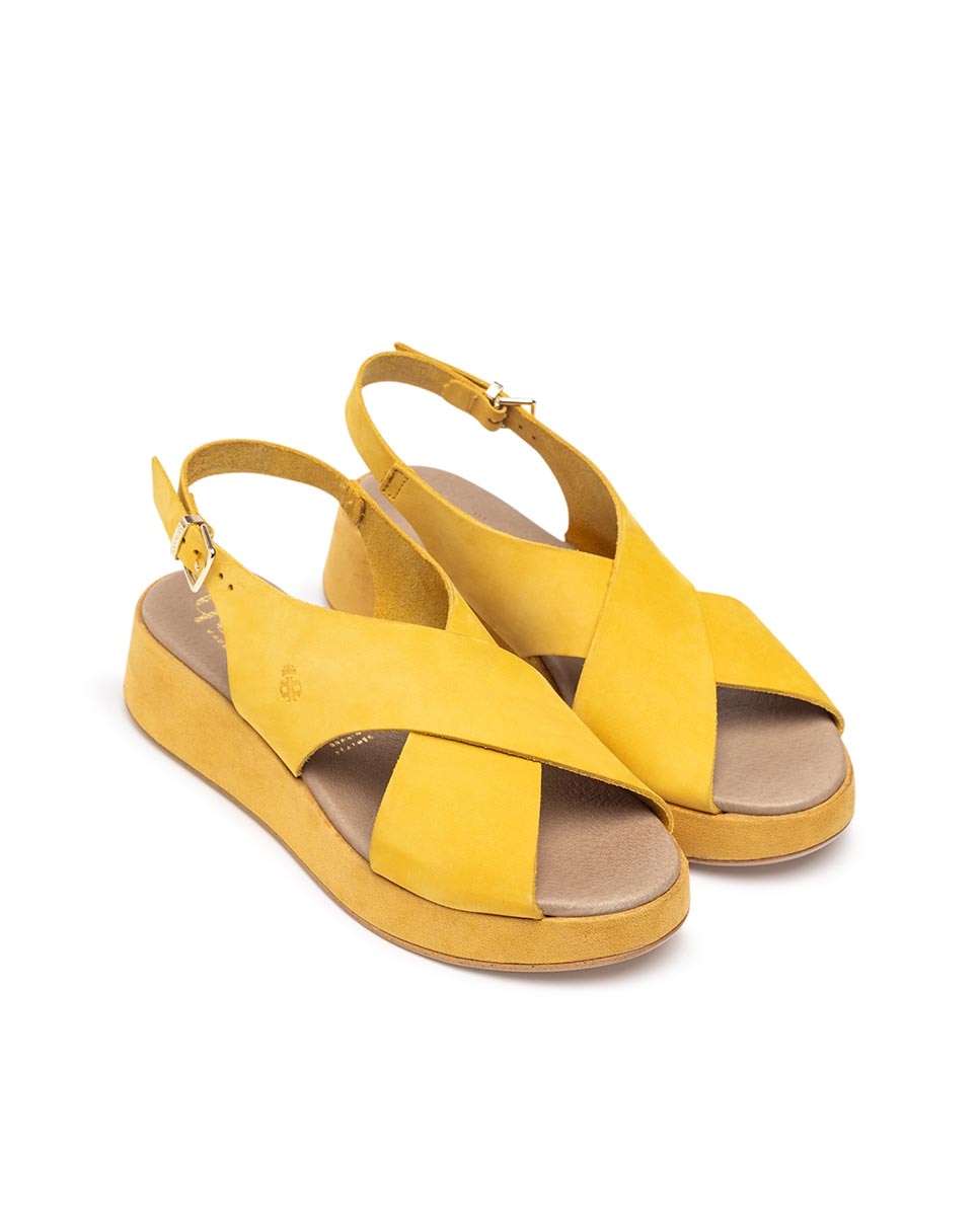 Sandálias de Plataforma em Pele Amarelo-4