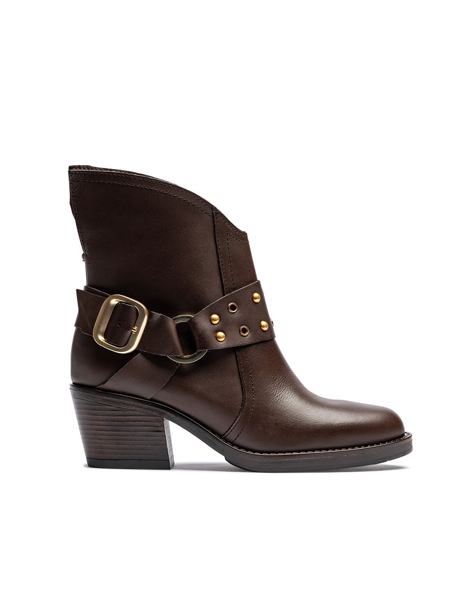 Imagem 0 de Botins de Salto em Pele