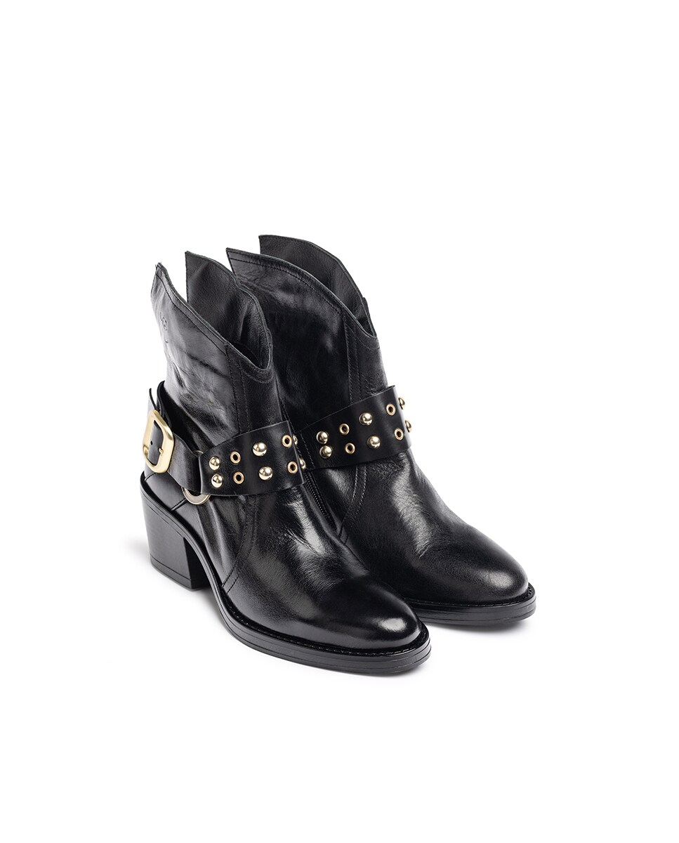 Botins de Salto em Pele Preto-3