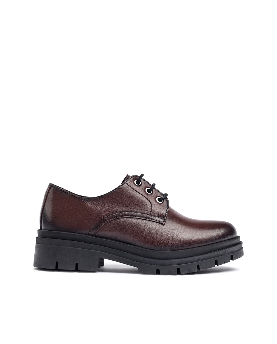 Sapatos Rasos de Pele Bordeaux-1