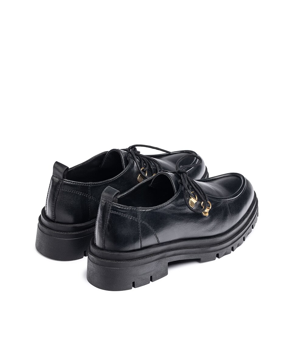 Sapatos Rasos de Pele Preto-2