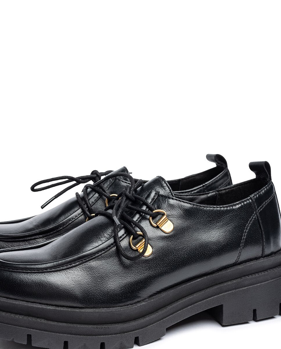 Sapatos Rasos de Pele Preto-4