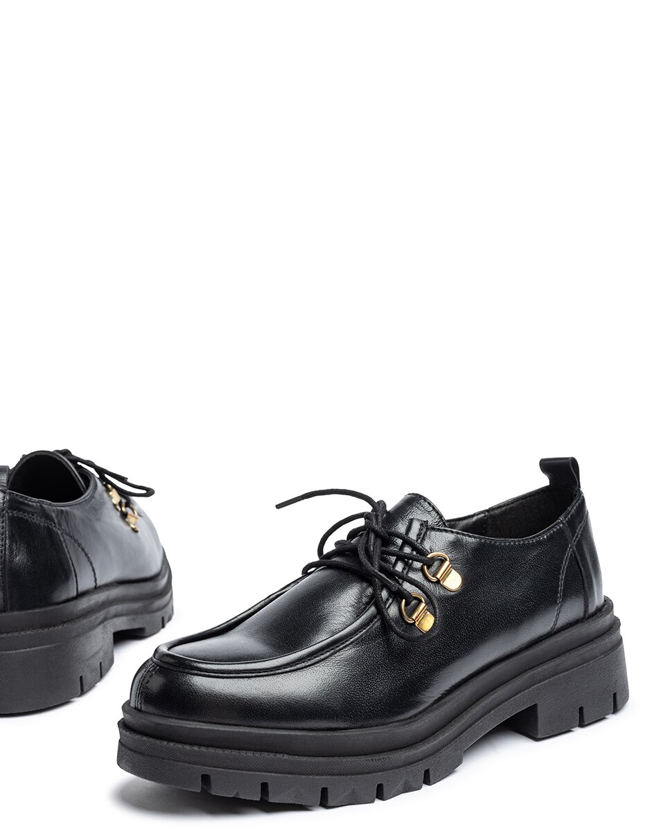 Sapatos Rasos de Pele Preto-5