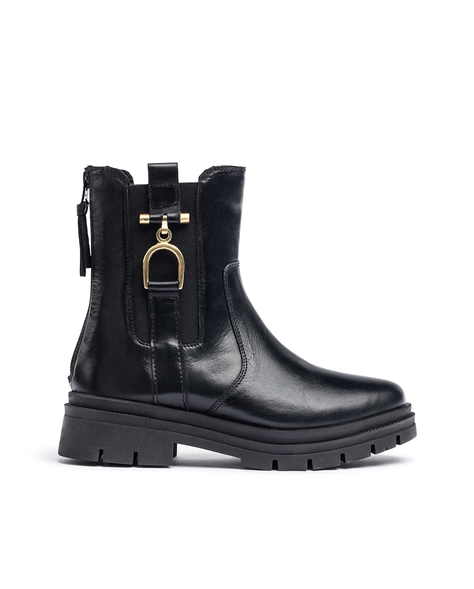 Botins Rasos de Pele Preto-1