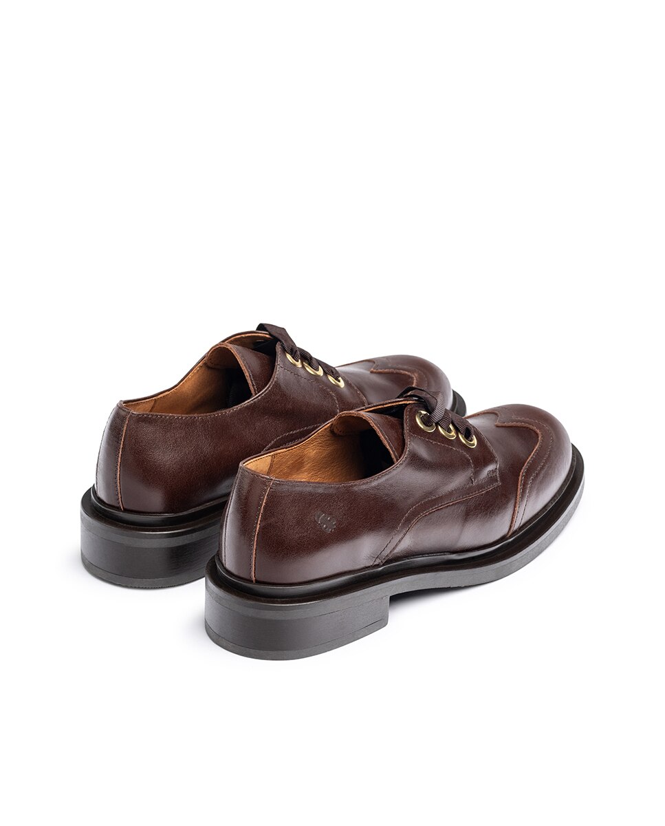 Sapatos Rasos de Pele Castanho-escuro-2