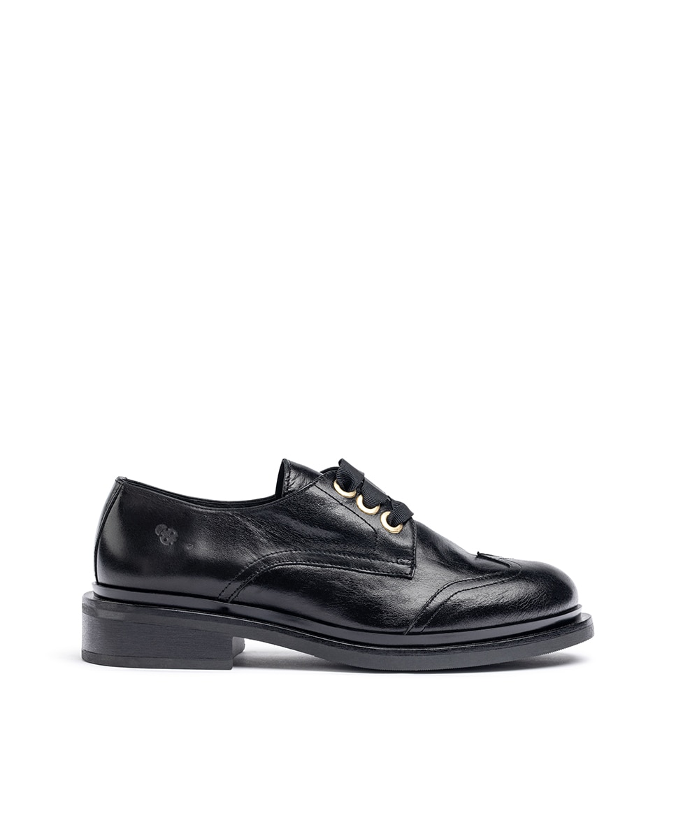 Sapatos Rasos de Pele Preto-1