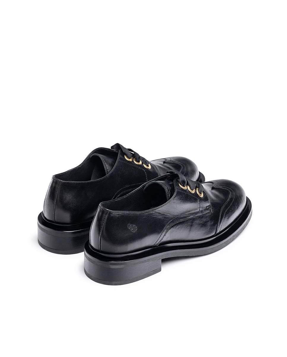 Sapatos Rasos de Pele Preto-2