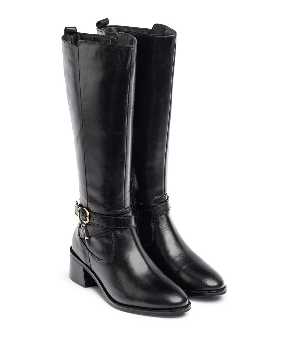 Botas de Salto em Pele Preto-3