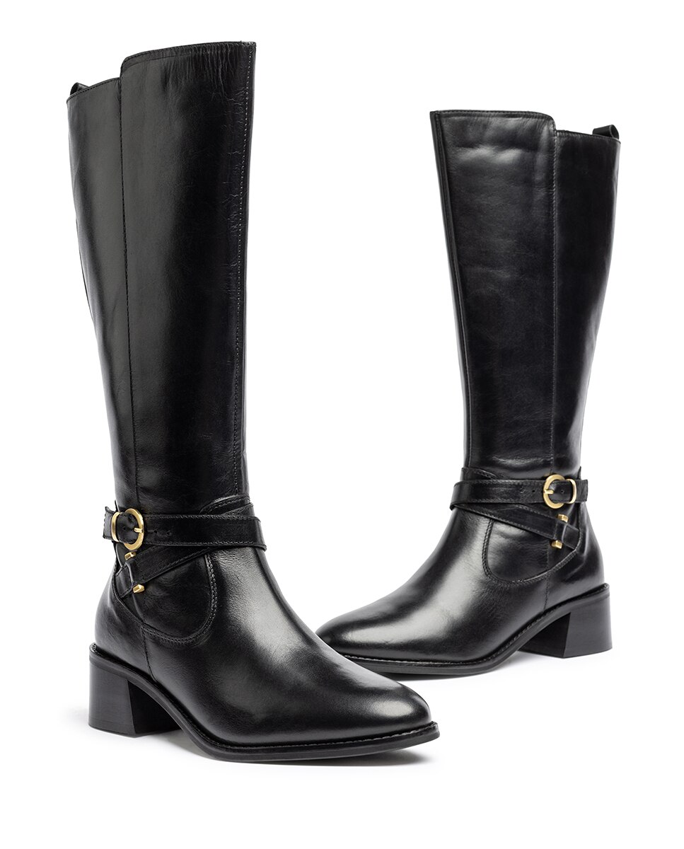 Botas de Salto em Pele Preto-5