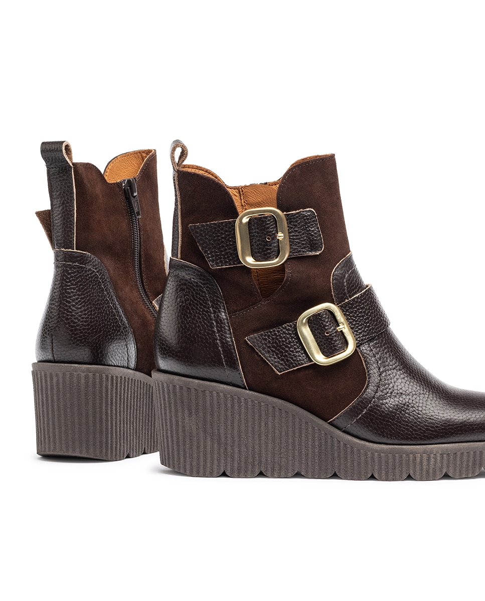 Botins de Cunha em Pele Castanho-2