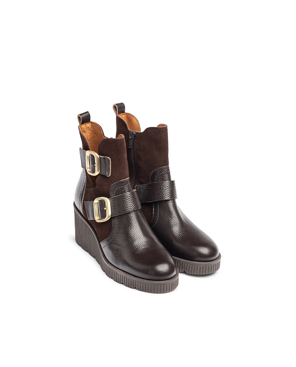 Botins de Cunha em Pele Castanho-3