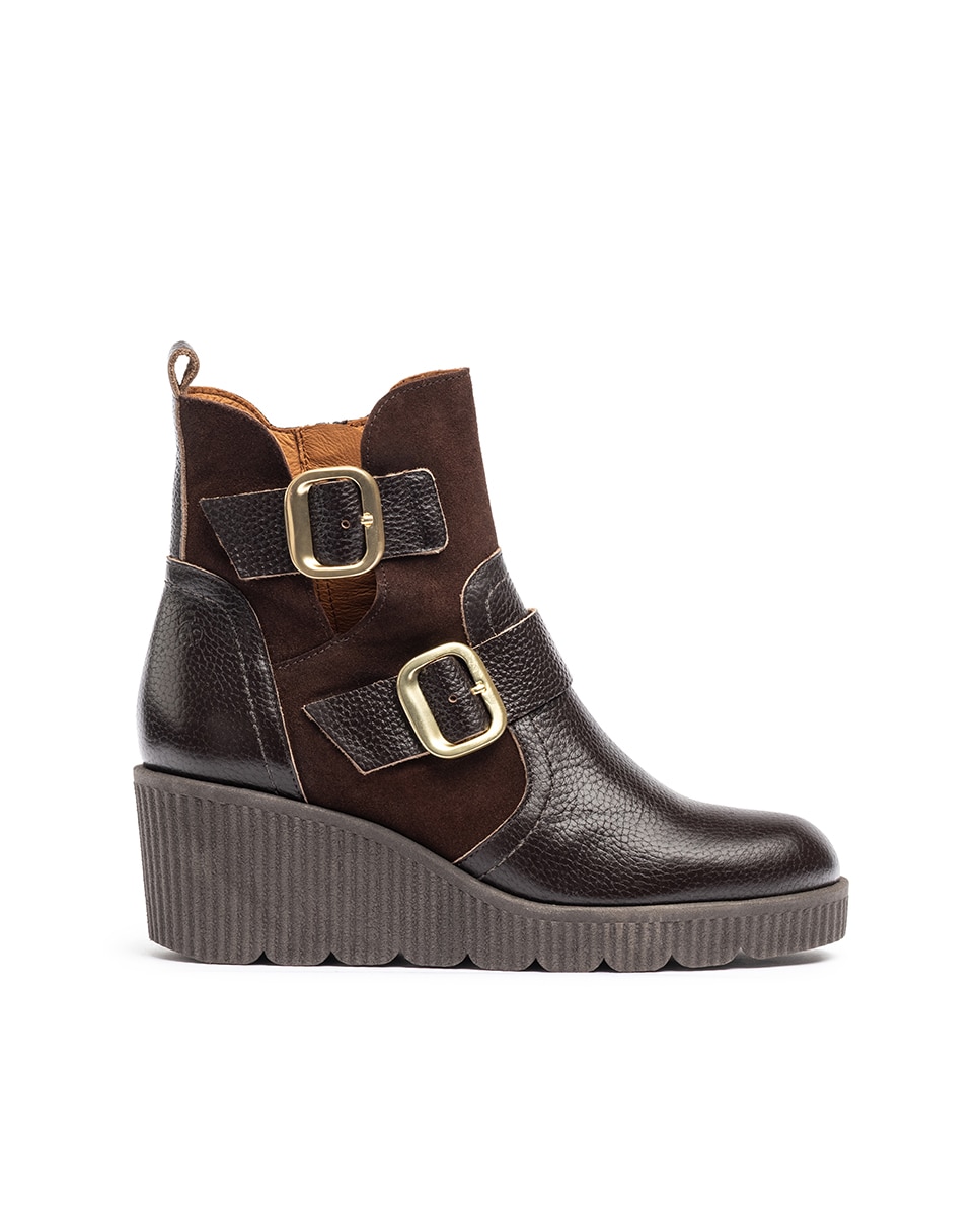 Botins de Cunha em Pele Castanho-1