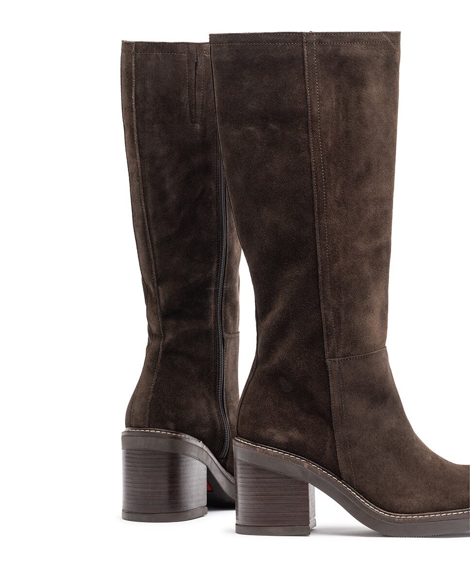 Botas de Salto em Pele Castanho-chocolate-2