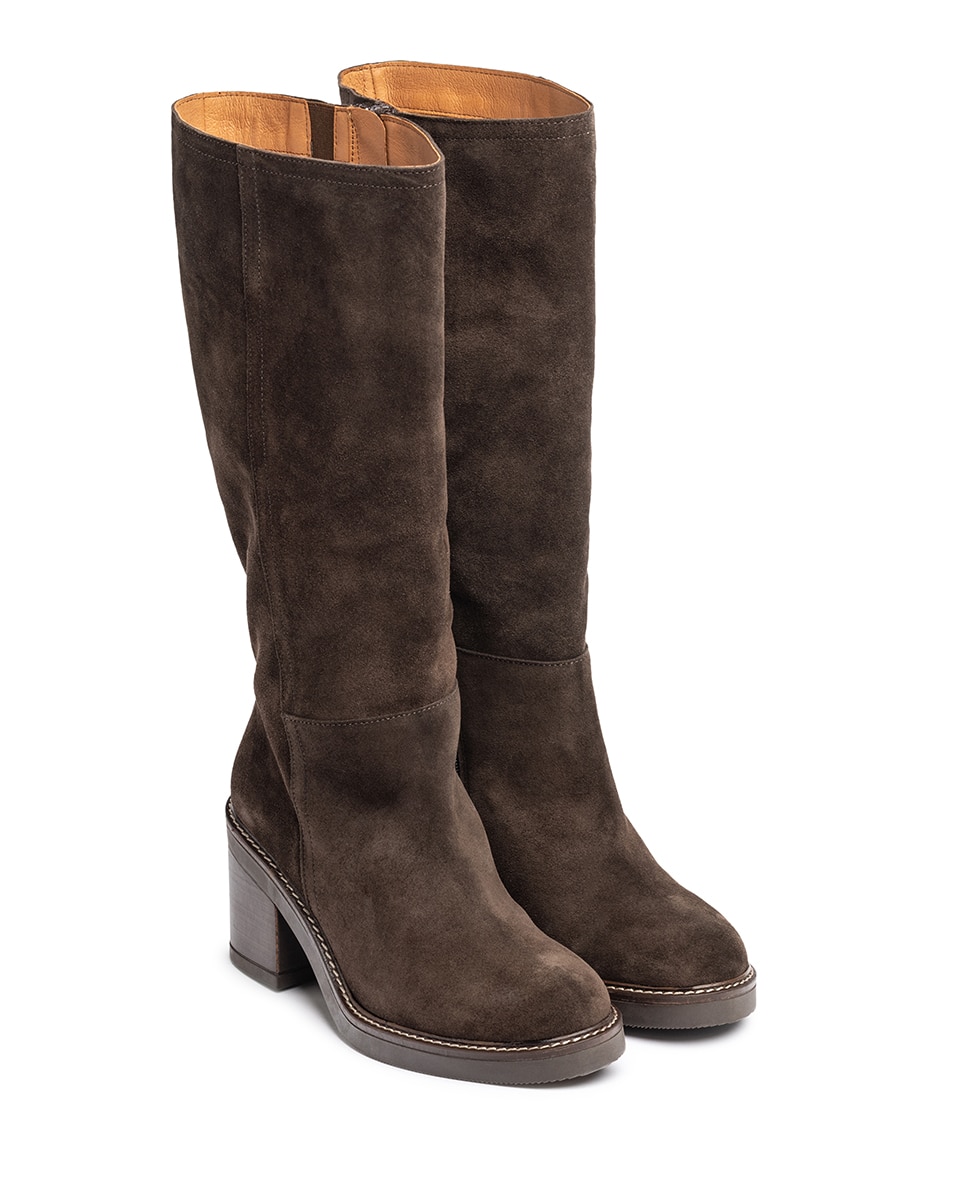 Botas de Salto em Pele Castanho-chocolate-3