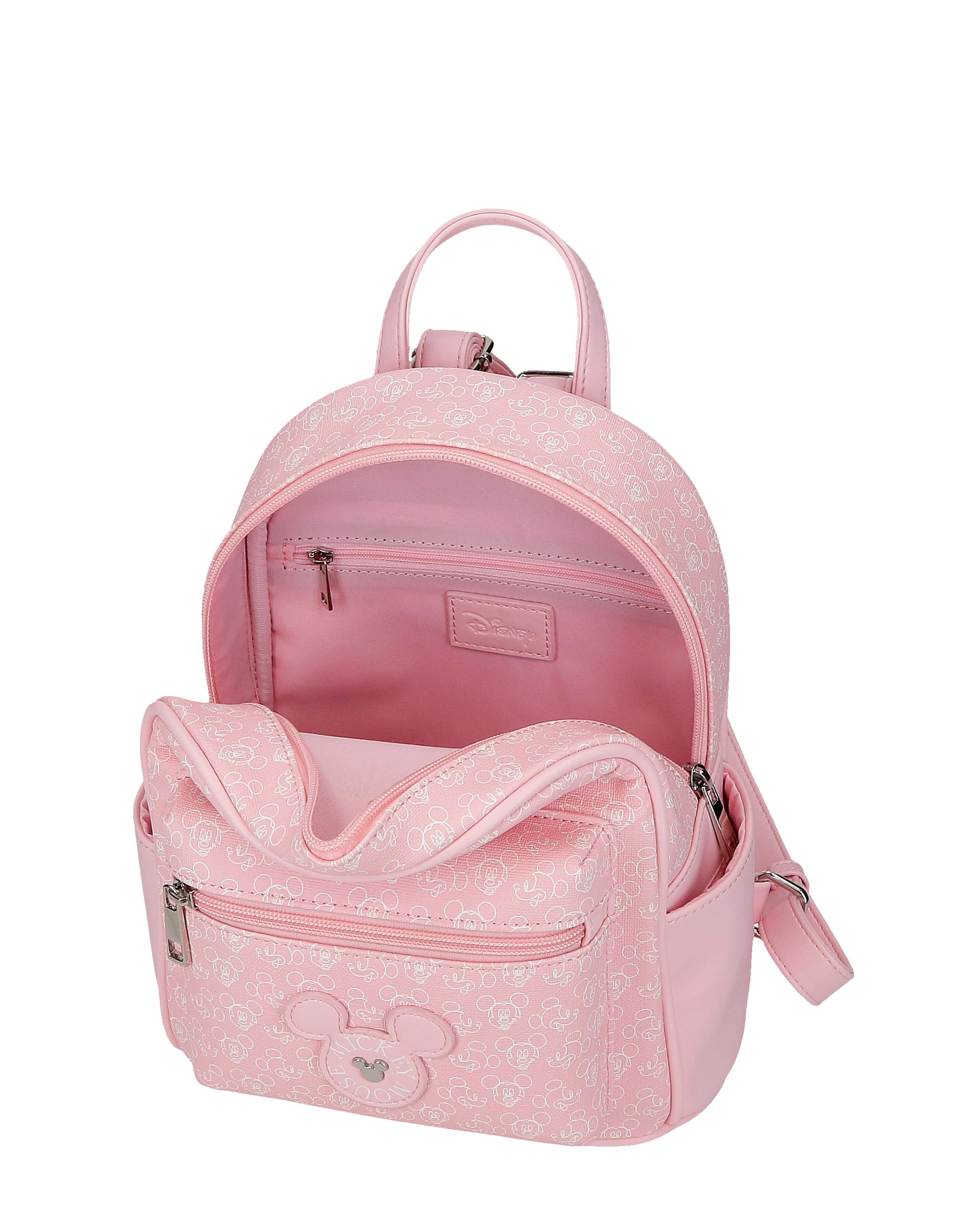 Mochila de Passeio 23 Cm com Bolso Frontal Cloudline Mickey Nude Rosa-4
