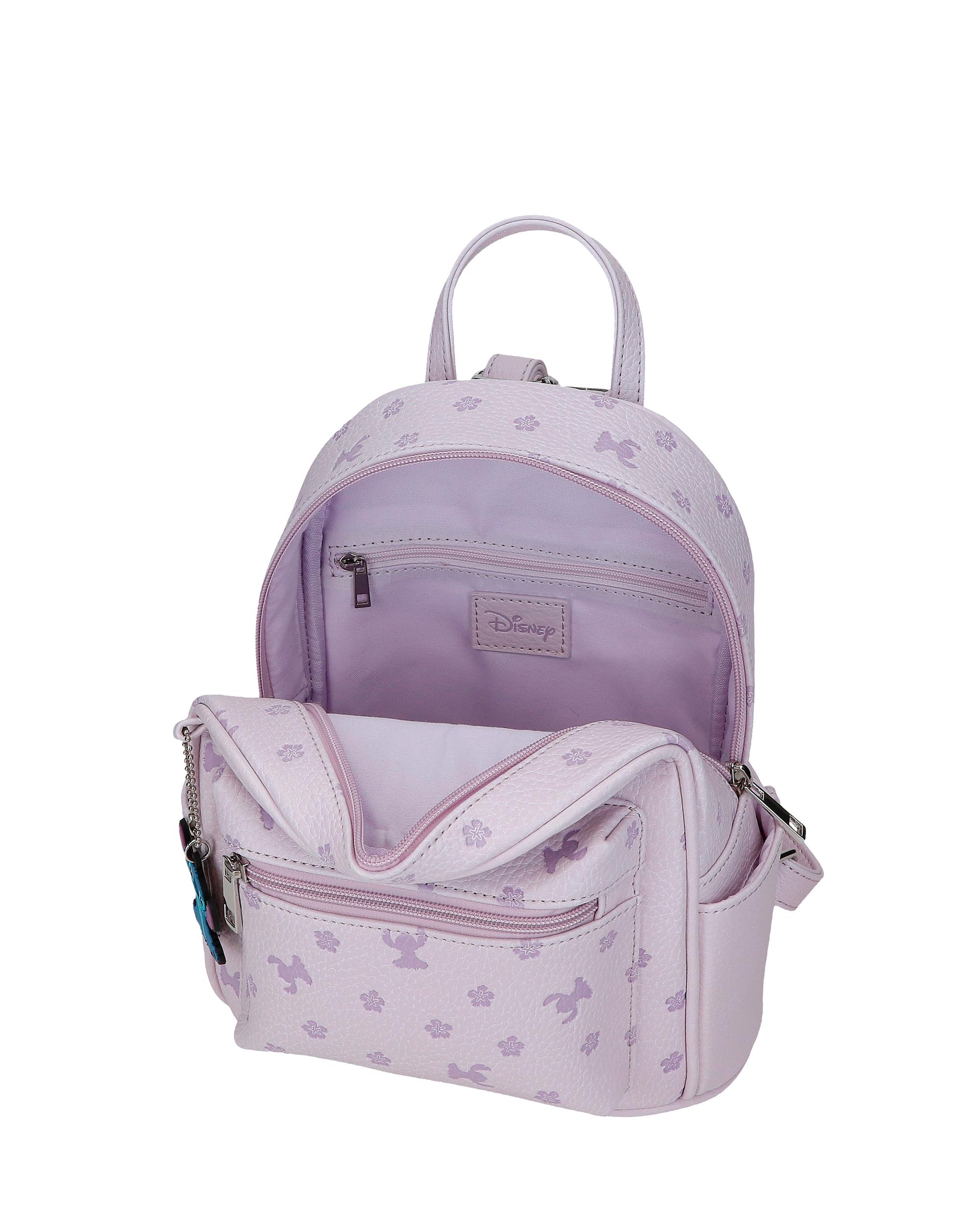 Mochila de Passeio 23 Cm com Bolso Frontal Bloom Stitch Lilás Roxo-4