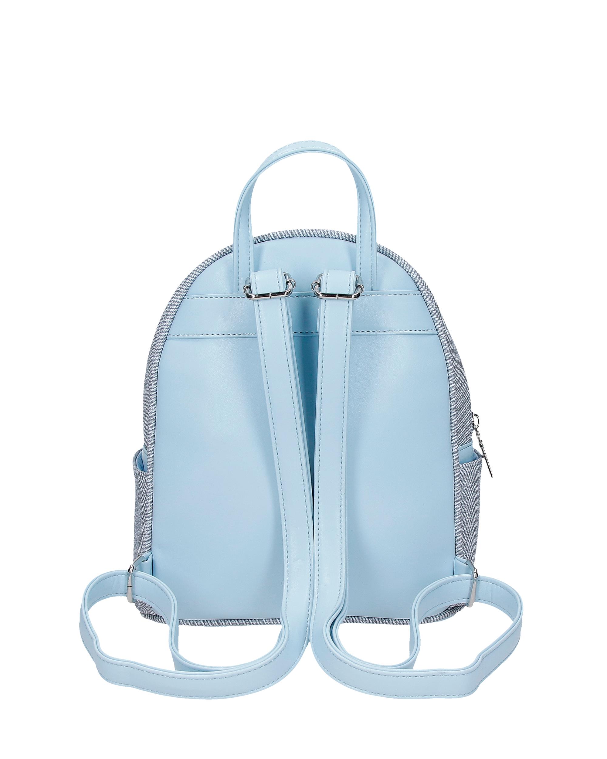 Mochila de Passeio 23 Cm com Bolso Frontal Tiki Stitch Denim Azul-3